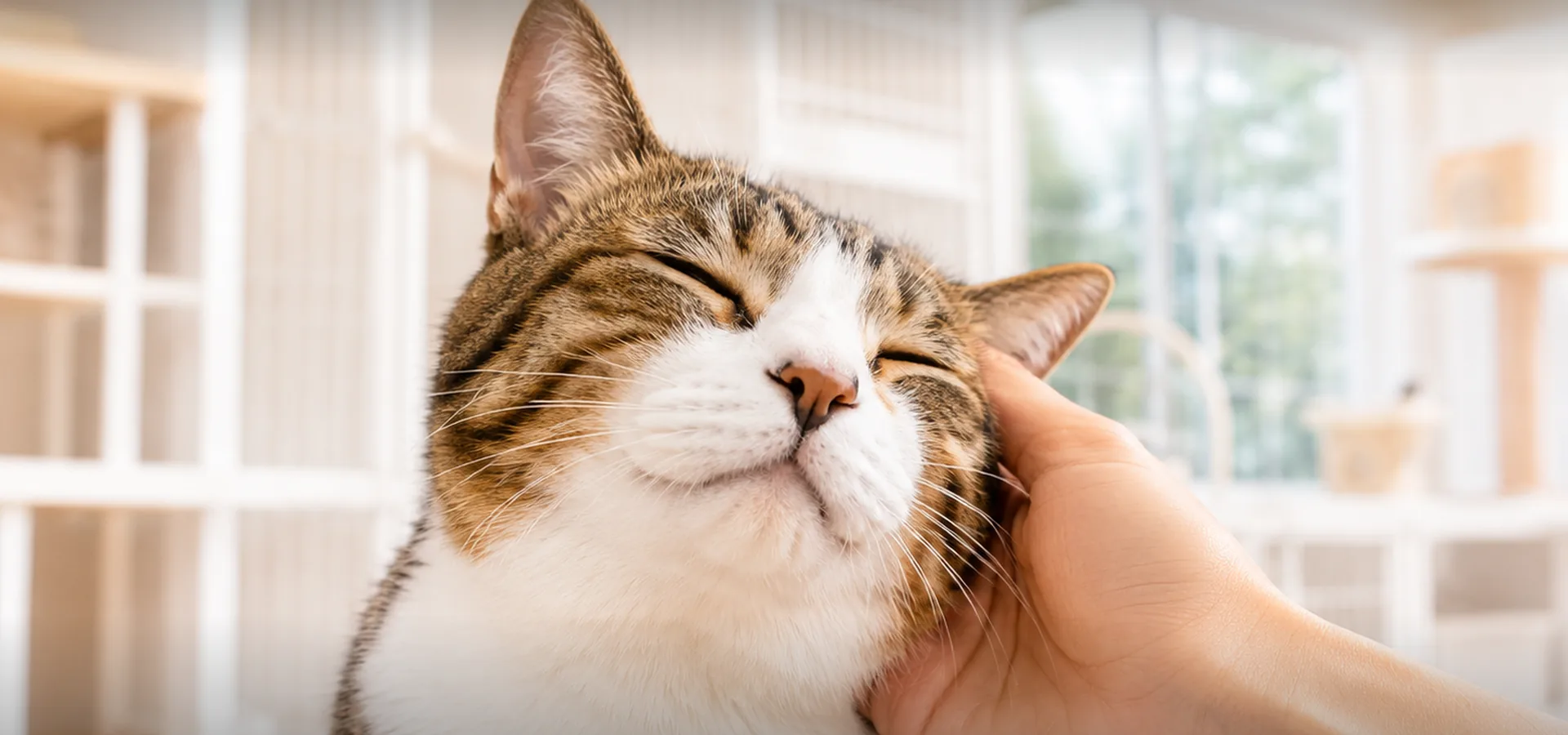 やさしく撫でられる猫